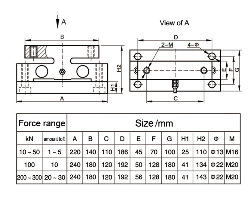 Dimension Drawing of TJH-6C Double Ended Shear Beam Load Cell