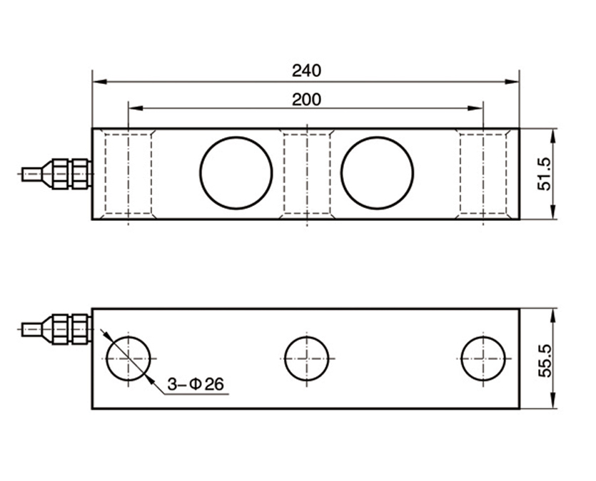 Dimension Drawing of TJH-6E Double Ended Shear Beam Load Cell
