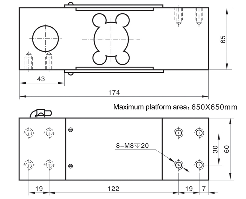 Dimension Drawing of TJH-2B Parallel Beam Load Cell