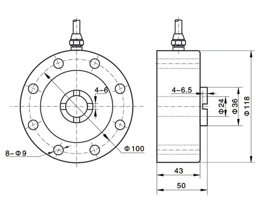 Dimension Drawing of TJH-4C Spoke Type Load Cell