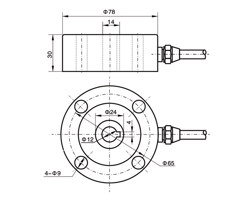 Dimension Drawing of TJH-4D Spoke Type Load Cell