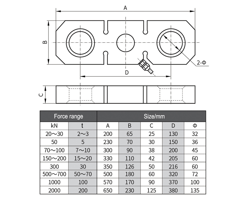 Dimension Drawing of TJL-7 Plate Ring Tension Load Cell