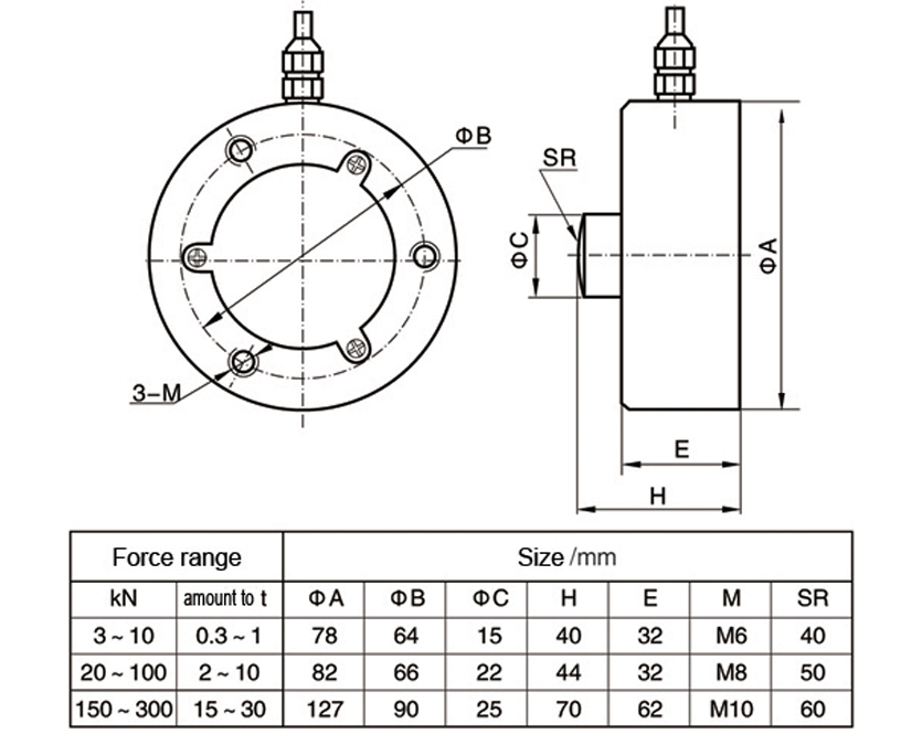 Dimension Drawing of TJH-14 Membrane Load Cell