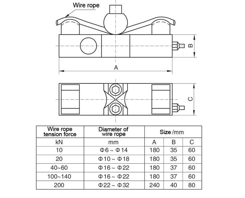 Dimension Drawing of TJZ-2 Rope Tension Load Cell