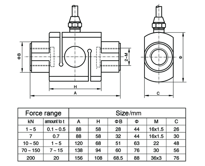 Dimension Drawing of TJL-4 Column Type Tension Load Cell