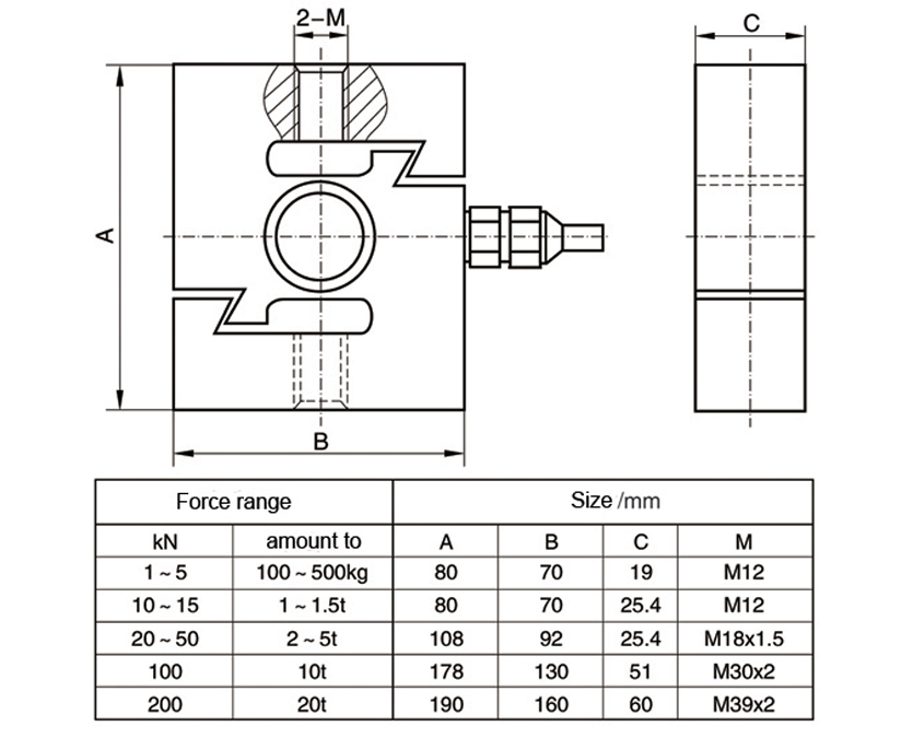Dimension Drawing of TJL-1B S Type Load Cell