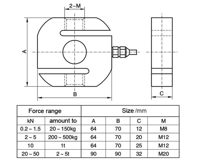 Dimension Drawing of TJL-1C S Type Load Cell
