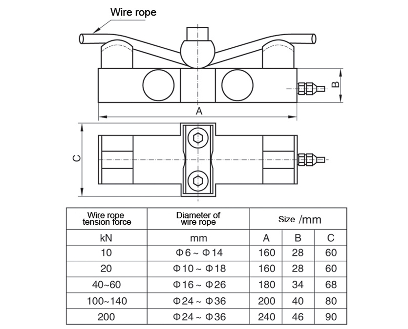 Dimension Drawing of TJZ-1 Rope Tension Load Cell