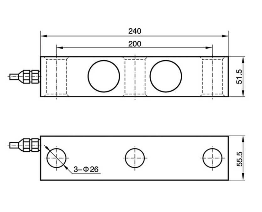 Dimension Drawing of TJZ-3 Double Ended Shear Beam Load Cell