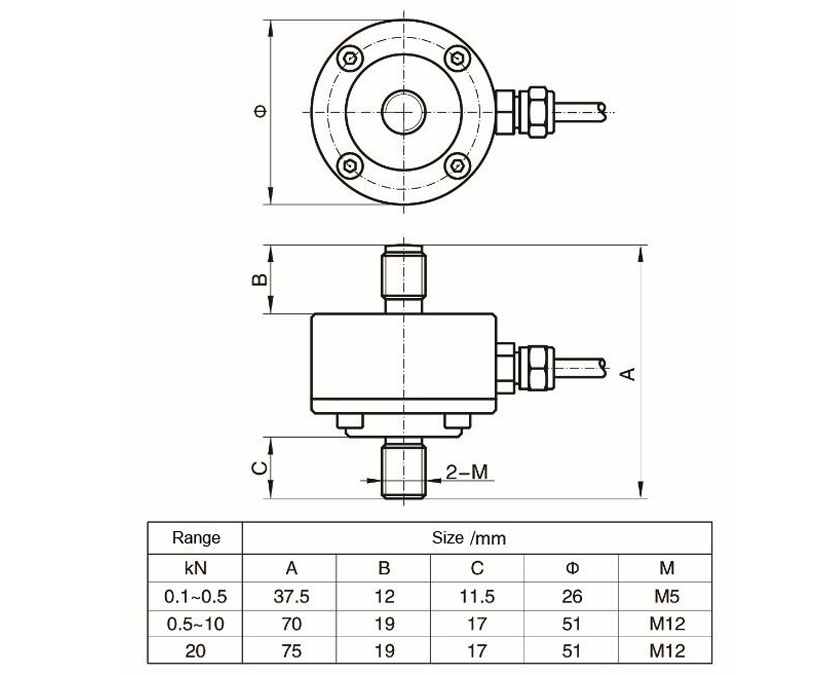 Dimension Drawing of TJL-5N Stainless Steel Load Cell