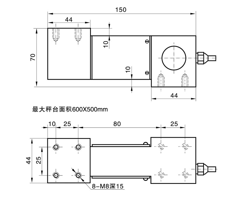 Dimension Drawing of TJH-2C Parallel Beam Load Cell